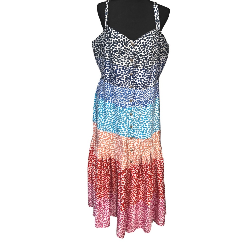 Philosophy‎ Maxi Dress Ruffle Rainbow Ombre Mosaic Button Front 16 XL maximalism